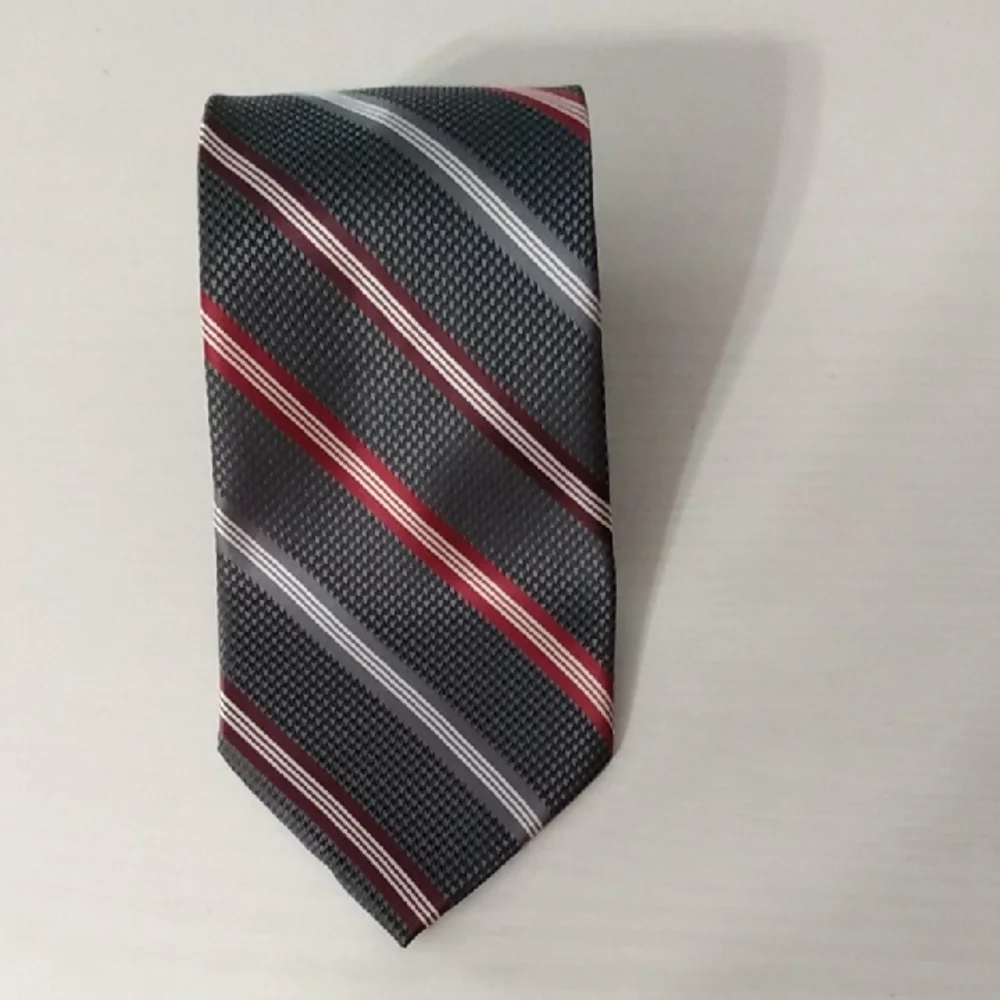 GEORGE Mens Striped‎ Necktie Dark Gray Red White Formal Business Accessory